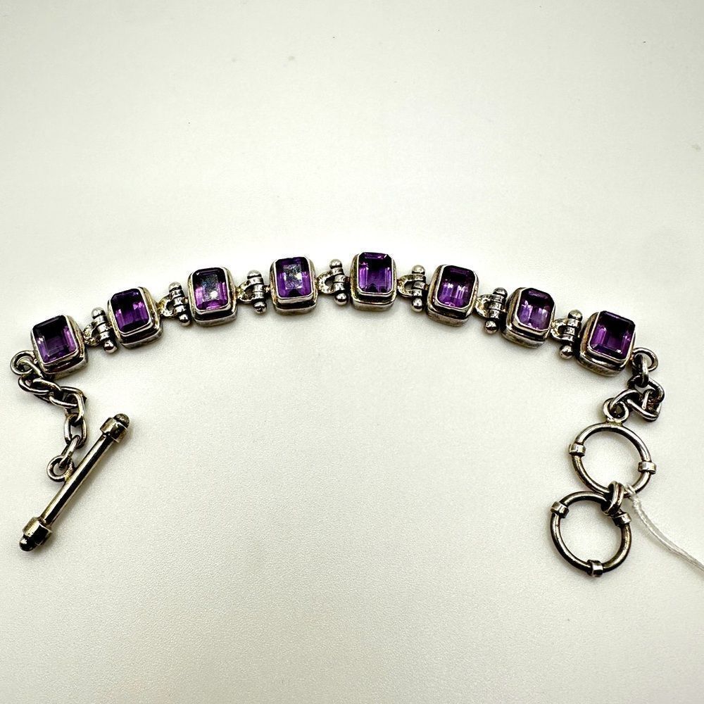 ~7.5" Genuineβamethyst, stampedβ .925 heavy tennisβbracelet!